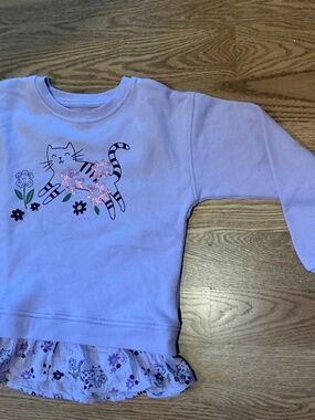 Wonder Nation purple kitty sweatshirt with attached ruffled Gauze trim